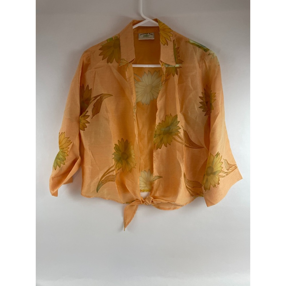 Banana Bay Sweater, Women's Size Medium, Orange, Floral, Cardigan, Lightweight